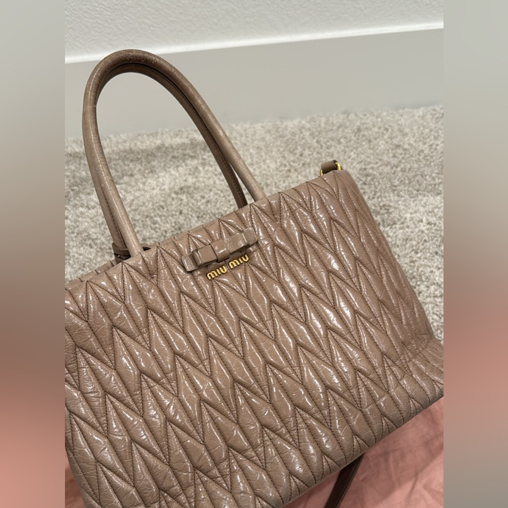 Miu Miu Taupe Quilted Satchel